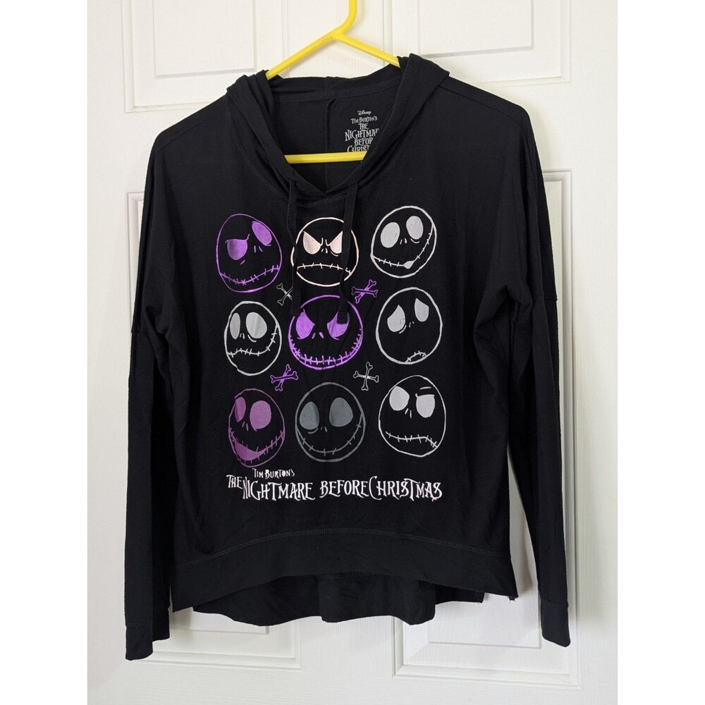 Disney Nightmare Before Christmas T-shirt Hoodie Junior XL Black Purple Metallic